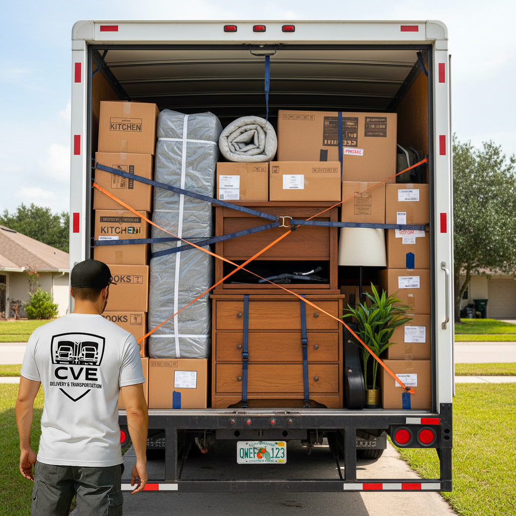 CVE moving truck loaded with household items